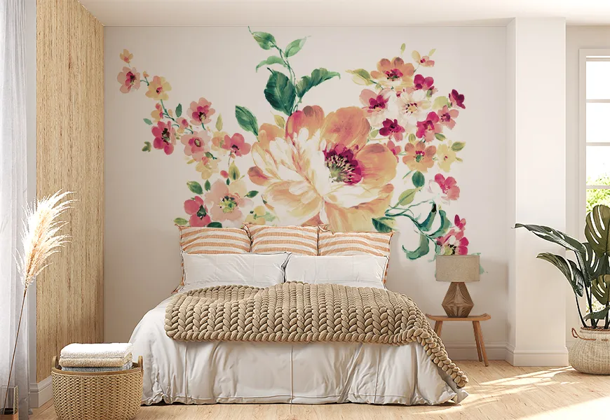کاغذ دیواری 3 بعدی اتاق خواب عروس و داماد تک گل زیبا